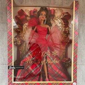 Barbie Signature 2024 Holiday Barbie Doll Light Brown Hair Plaid Gown - New